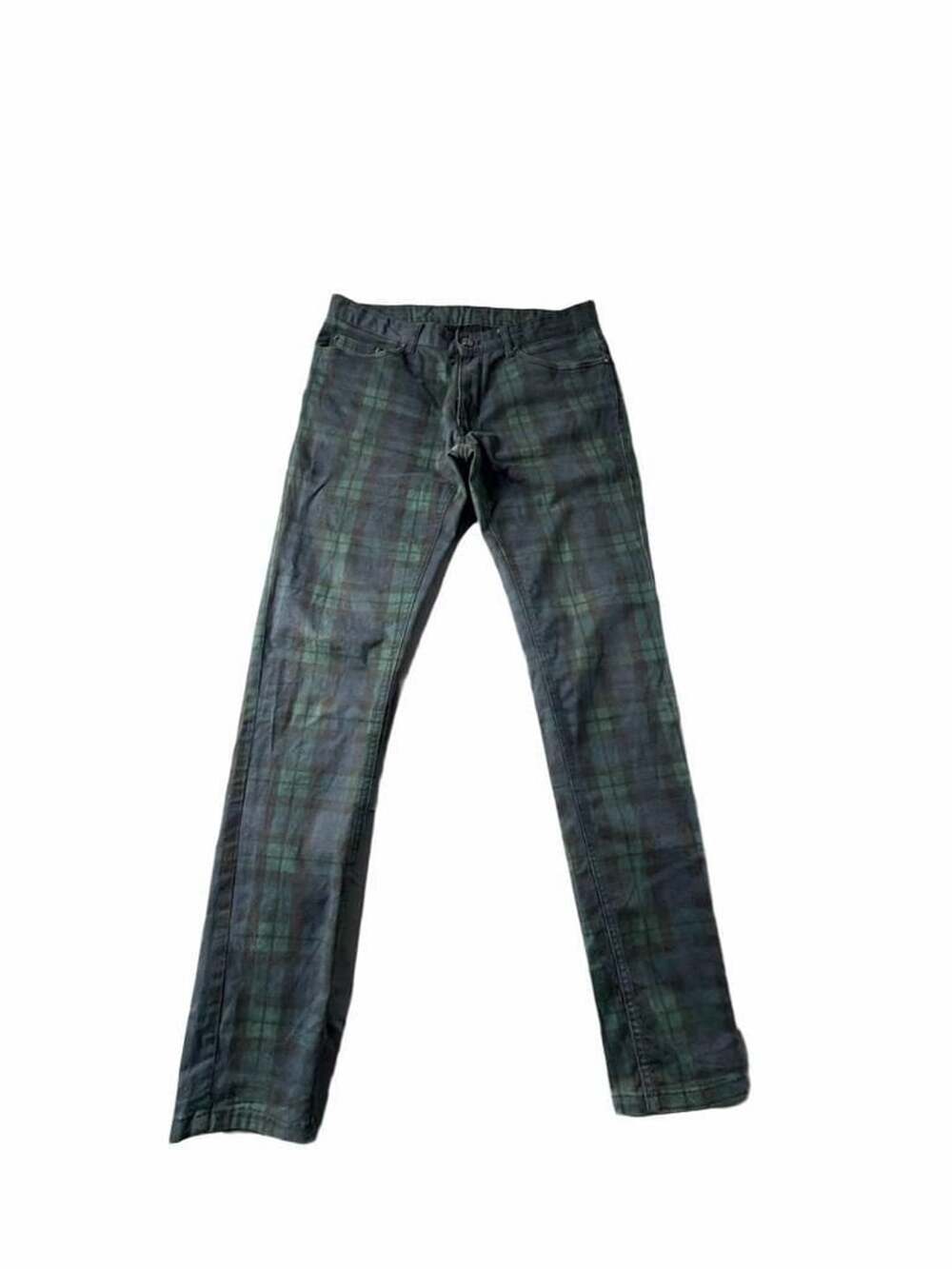 Zara Slim Fit Plaid Pants Size 32 Black Green Tartan
